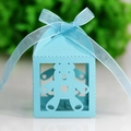 Cute light blue hollow bear candy box with ribbon for party favors and baby showers - Tiffany Blue