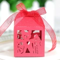 Red laser cut baby shower gift box featuring hollow bear and milk bottle pattern - Pearlescent Red
