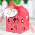 Red laser-cut gift box with bear baby pattern and a thank you card for baby shower - Pearlescent Red