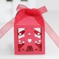 Red laser-cut gift box with hollow bear silhouette and elegant matching ribbon bow - Pearlescent Red