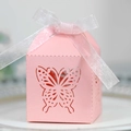 Pink laser cut butterfly gift box with white organza ribbon for weddings and parties - Pink