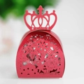 Elegant red laser-cut favor box with crown top and floral pattern for wedding sweets - Pearlescent Red