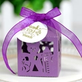 Purple laser-cut teddy bear candy box with ribbon and Thank You tag for baby showers - Deep purple
