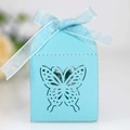 Elegant light blue laser-cut butterfly candy gift box with a silk ribbon bow and pearl paper - Tiffany Blue