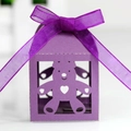 Elegant purple hollow bear favor box with matching silk ribbon bow for party treats - Dark Purple