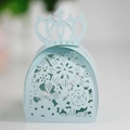 Elegant light blue laser-cut candy box with crown detail for weddings and parties - Pearl Pale Blue