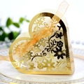 Elegant gold hollow heart-shaped favor box with ribbon for weddings and parties - Reflective Gold