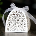 White laser cut rose gift box with elegant ribbon for weddings and parties - White