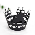 Black laser-cut Halloween cake wrappers with hollow castle and witch silhouette design - Black