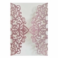 Laser cut rose gold glitter wedding invitation cover with intricate hollow floral patterns - Glitter Pink