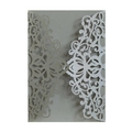 Elegant laser-cut floral invitation cover made of premium pearlescent silver cardstock - Silver Grey