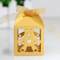 Golden laser-cut bear hollow candy box with matching organza ribbon for parties - Gold