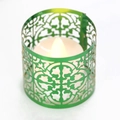 Green metal hollow candle holder with vintage floral patterns and LED tea light - Double-Sided Reflective Green