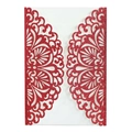 Elegant red glitter laser-cut lace wedding invitation cover with intricate floral patterns - Glitter Red