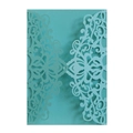 Lasergeschnittene hellblaue Hochzeitseinladungskarte mit Blumen-Spitzenmuster - Tiffany Blau