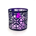 Black laser-cut candle holder sleeve with geometric floral patterns and purple LED glow - Black Khaki