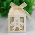 Elegant champagne hollow bear candy box featuring a gold sheer organza ribbon bow - Jewelry Cream Star