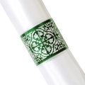 Rond de serviette évidé vert vif avec motifs de vigne sur satin blanc élégant - Vert Réfléchissant Double Face