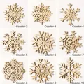 Set of 9 laser-cut wooden snowflake coasters with geometric patterns for Christmas decor - Snowflake Style Mix (Styles 2-10)