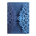 Navy blue pearlescent laser cut wedding invitation card with mandala lace pattern - Magic Blue