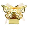 Elegant gold laser-cut butterfly wedding favor box with a delicate organza ribbon bow - Mirror Gold