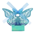 Laser cut butterfly wedding favor box with iridescent reflective finish and blue ribbon - Rainbow Blue