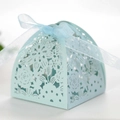 Elegant light blue laser cut hollow gift box with matching chiffon ribbon and bow - Pearl Pale Blue