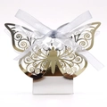 Silver mirror butterfly candy box with laser-cut hollow patterns and satin ribbon bow - Mirror Silver