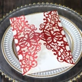 Laser cut wedding invitation with cream base and red glitter floral vine pattern - Glitter Red