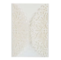White laser cut invitation cover with hollow lace pattern and fine glitter finish - Glitter Ivory