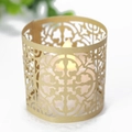 Laser-cut geometric pattern candle sleeve in gold finish for LED tea light decoration - Beige Gold