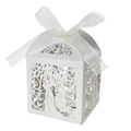 Exquisite weiße lasergeschnittene Süßigkeitenschachtel mit eleganter Schleife für Hochzeiten - Weiß