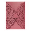 Elegant laser-cut butterfly lace invitation card in rose pink pearlescent paper - Dark Red