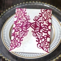 Elegant laser-cut wedding invitation in cream white with rose red glitter floral pattern - Glitter Rose Red