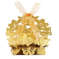 Golden laser-cut butterfly candy gift box with mirror finish and organza ribbon bow - Mirror Gold