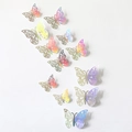 Pegatinas de pared mariposa 3D caladas con efecto láser colorido para decoración del hogar - Paquete (12 Unidades) / Iridiscente espejo