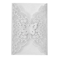 Laser cut pearl white butterfly wedding invitation card with intricate lace floral details - White
