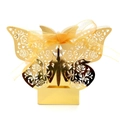 Elegant gold laser-cut butterfly wedding favor box with a silk ribbon and rose patterns - Reflective Gold