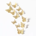 Set de 12 pegatinas de pared de mariposa 3D doradas con patrones calados con láser - Paquete (12 Unidades) / Dorado Espejo
