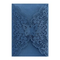 Navy blue glitter laser cut lace wedding invitation with 3D butterfly decoration - Ink Blue