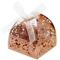 Pink mirror finish butterfly candy box with hollow rose pattern and white ribbon bow - Mirror Rose Gold