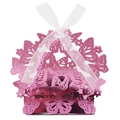 Pink metallic butterfly laser-cut favor box with white organza ribbon bow for candies - Nail Powder