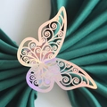 Iridescent pink butterfly napkin ring with laser-cut hollow pattern for festive decor - Mirror Iridescent