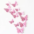 Set of 12 rose pink 3D butterfly wall stickers with hollow-out metallic design - Pack (12 Units) / Nail Powder