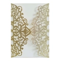 Golden glitter laser cut wedding invitation cover with intricate floral hollow patterns - Glitter Golden Yellow