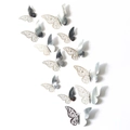 Set of 12 mirror silver 3D butterfly wall stickers with hollow decorative patterns - Set / Mirror Silver