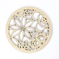 Laser-cut floral wood coaster with a circular design and detailed natural wood grain - Wooden Mat Style 30 (Wooden Mat-30)