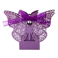 Elegant purple butterfly wedding favor box with laser-cut rose patterns and ribbon bow - Dark Purple