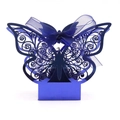 Laser cut butterfly wedding favor box in deep royal blue with matching ribbon - Mirror Dark Blue