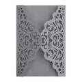 Elegant laser cut silver grey pearl paper invitation card with intricate floral pattern - Silver Gray